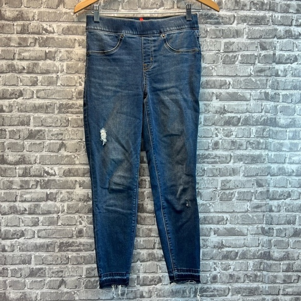 SPANX Dark Blue Distressed Denim-Look Leggings